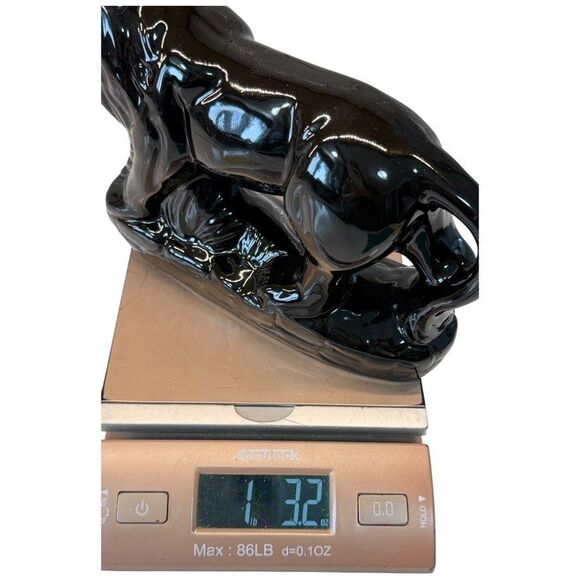 Vtg MCM Black Ceramic Stalking Lion Cat Figurine Green Eyes 9” Gloss Art Rare - Picture 15 of 16